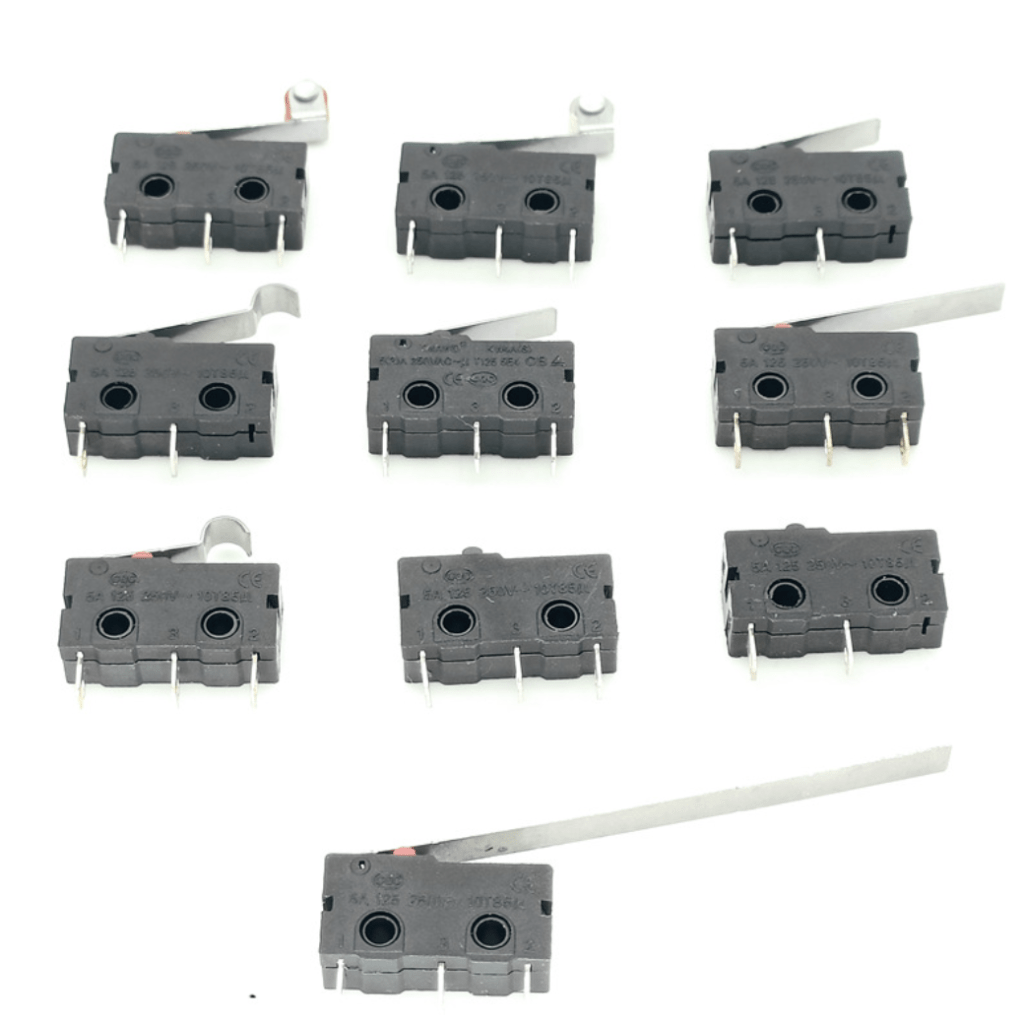 Collection of 10 micro switches intended for microcontroller integration, emphasizing their efficiency and compact form.