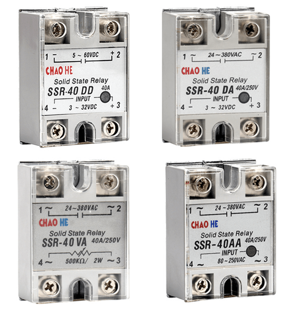 An image showcasing four distinct types of relay switches, each with unique designs and functionalities for electrical applications.