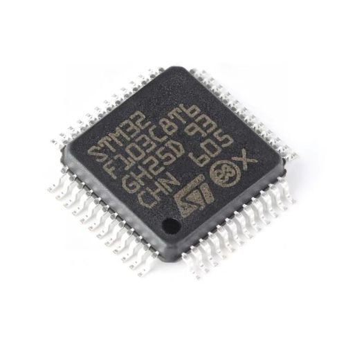 A small electronic chip placed on a clean white background, showcasing its intricate design and compact size.