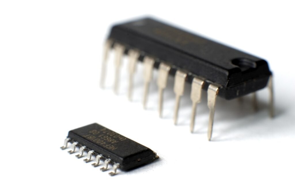 Electronic components SMD in SOIC DIP case lie on top