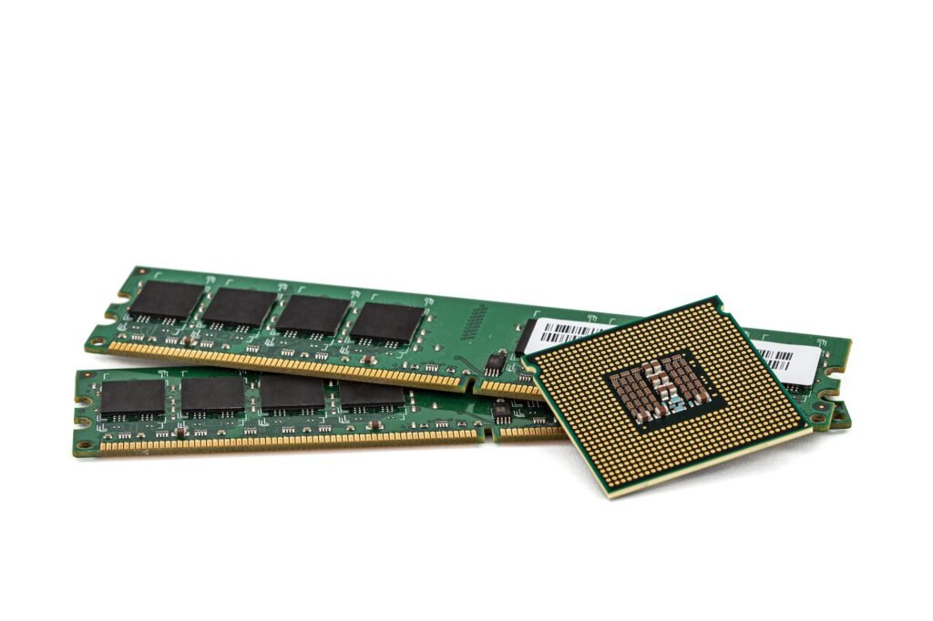 Random access memory and central processing unit of modern computer RAM and CPU isolated on white