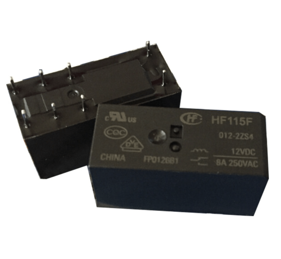 Two identical relay modules featuring the same type of switch, showcasing their parallel design and functionality.