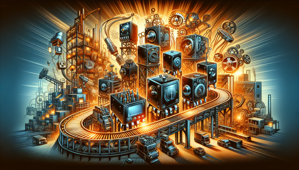 An artistic representation of a city characterized by numerous machines and industrial features throughout the landscape.