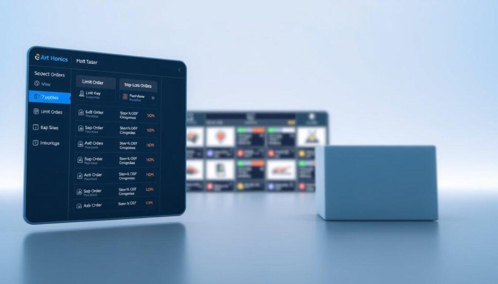 A meticulously detailed, high-resolution 3D illustration showcasing advanced order types in a sleek, modern interface. In the foreground, a stylized dashboard displays various order options, including limit orders, stop-loss orders, and more, all rendered in a clean, minimalist aesthetic. The middle ground features a dynamic product grid, highlighting the "Informic Electronics" brand, with a subtle depth of field effect. The background incorporates a neutral, gradient-driven environment, creating a sense of depth and focus on the central elements. The overall scene conveys a sense of precision, control, and technical sophistication, perfectly suited to illustrate the "Exploring Advanced Order Types and Their Role in Stock Management" section.