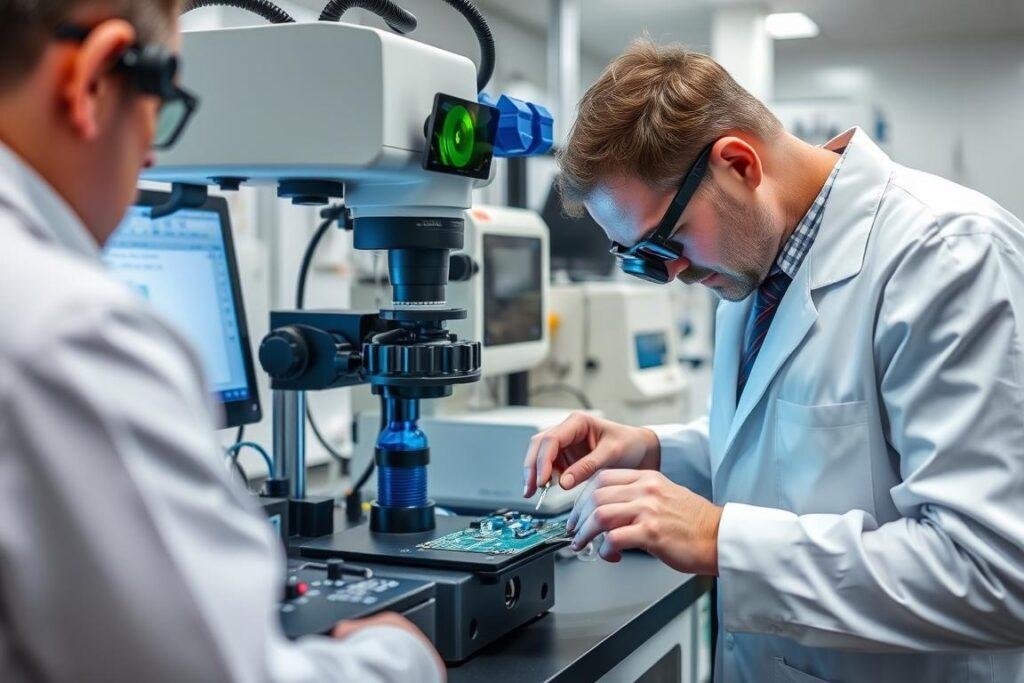 Counterfeit electronic component detection equipment in use Counterfeit electronic component detection equipment in use