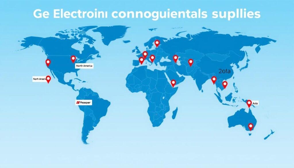 Global map showing locations of major electronic component suppliers Global map showing locations of major electronic component suppliers