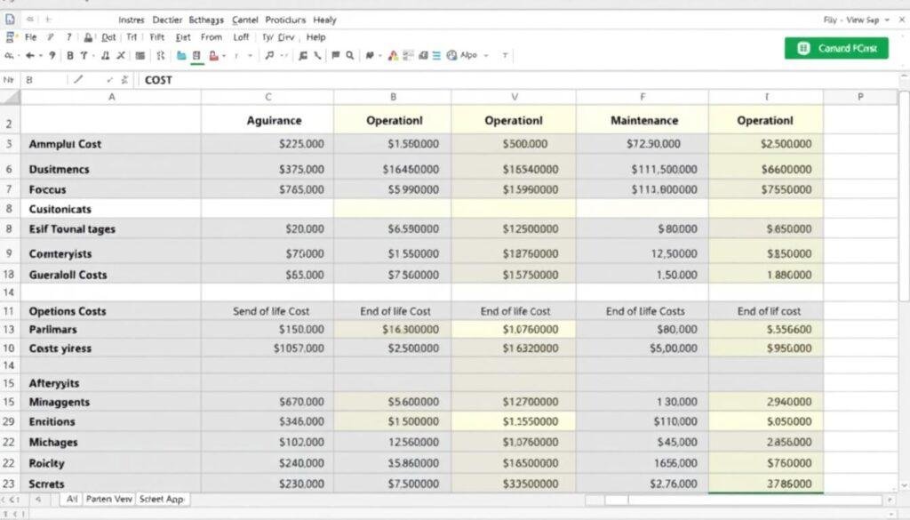 Lifecycle cost analysis template showing component cost breakdown Lifecycle cost analysis template showing component cost breakdown