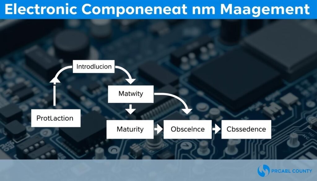 Electronic component lifecycle management showing various stages from introduction to obsolescence