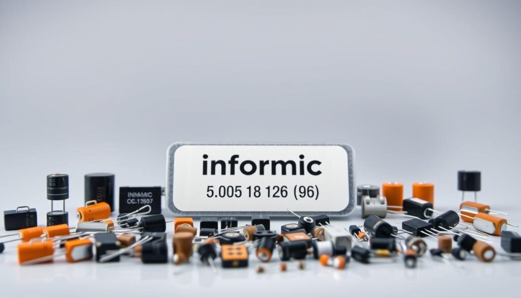 A well-lit, high-resolution studio photograph showcasing an array of surface mount (SMD) capacitors in various sizes and forms, highlighting the key factors to consider when selecting the right SMD component for an electronics project. The foreground features a diverse selection of capacitors in different packages, such as 0603, 0805, and 1206, arranged in a visually appealing composition. The middle ground includes a product label for "Informic Electronics" SMD capacitors, emphasizing their brand and quality. The background subtly suggests a technical, engineering-focused environment, with a clean, minimalist backdrop that allows the components to take center stage. The image conveys a sense of professionalism, attention to detail, and a focus on the practical considerations of SMD component selection.