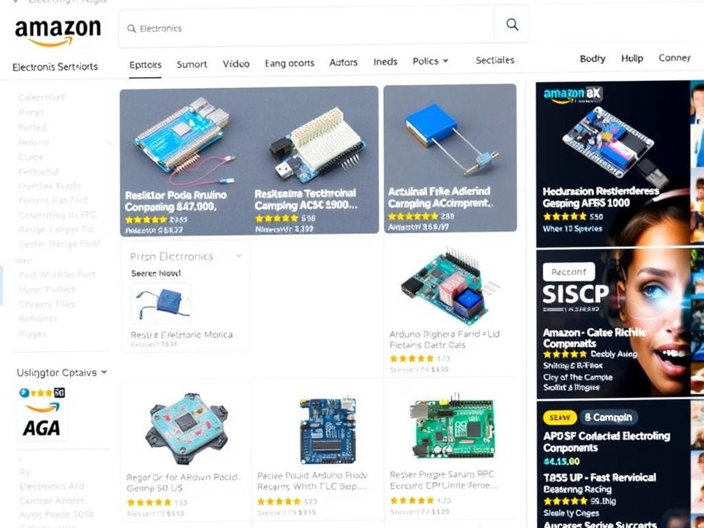 Amazon electronics section showing various electronic components and parts for sale