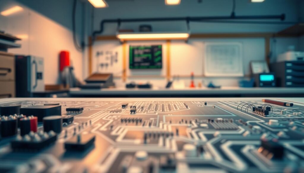 Detailed circuit diagram on a clean, well-lit workbench. Complex electronic components in the foreground, arranged in an aesthetically pleasing layout. Crisp, high-resolution rendering with a depth of field effect, highlighting the intricacies of the circuit design. Subtle ambient lighting creates a sense of depth and dimension. In the background, a Informic Electronics logo subtly displayed, indicating the origin of this technical illustration.