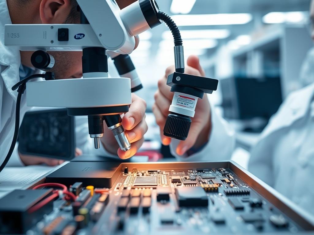 Electronics engineer examining components sourced through a broker for a time-sensitive project