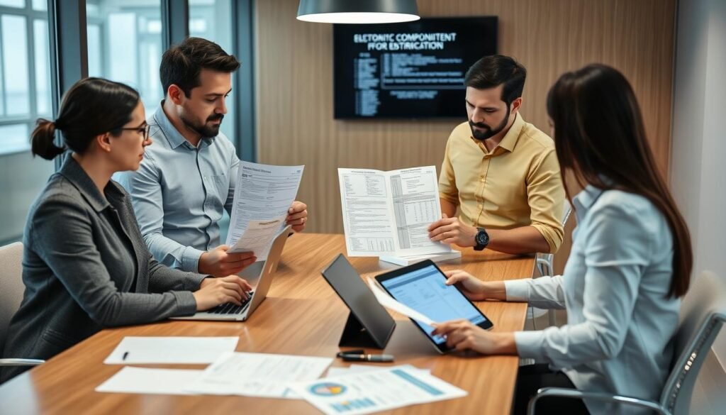 Procurement team evaluating electronic components distributor credentials and certifications