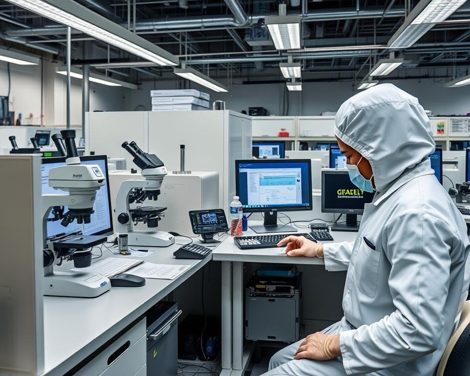 Quality assurance testing of electronic components at a professional broker facility