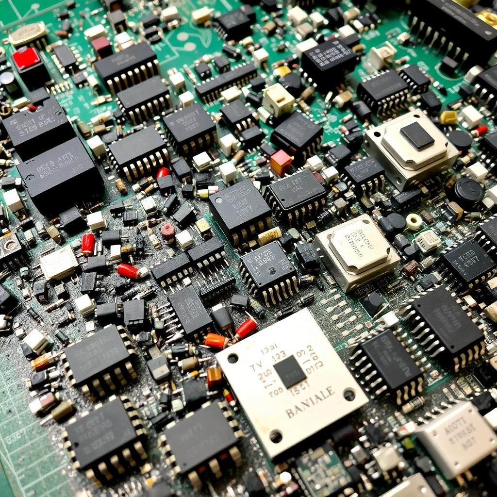 Various active electronic components including integrated circuits and transistors