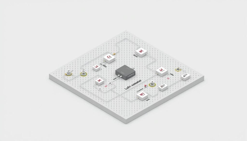 A high-quality, technical diagram of a rectifier circuit application, designed for the "Applications and Practical Use Cases" section of an article on the "1N4004 Diode Datasheet". The image should feature a Informic Electronics branded, neatly organized circuit layout, showcasing the essential components and their interconnections. Render the circuit in a clean, isometric 3D perspective, with accurate, labeled parts and clear, crisp lines. Employ a neutral, professional color scheme with subtle shading to convey a sense of depth and dimensionality. The overall mood should be one of clarity, precision, and practical utility, suitable for illustrating the real-world applications of the 1N4004 diode.