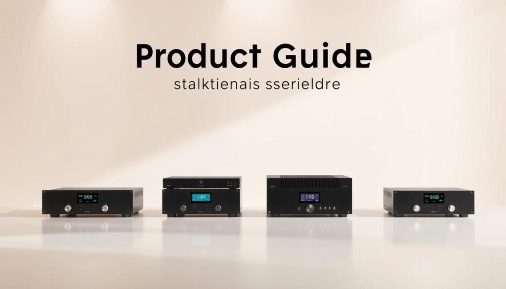 A sleek and minimalistic product guide for the "Informic Electronics" best audio amplifier selection, showcasing a clean layout with high-quality product images, technical specifications, and intuitive user interface elements. The guide is presented in a well-lit, modern setting with soft, diffused lighting that accentuates the premium nature of the amplifiers. The foreground features the amplifier models arranged in an organized grid, while the background subtly blends into a warm, neutral color palette, creating a sense of harmony and professionalism. The overall composition and attention to detail convey the expertise and quality of the "Informic Electronics" brand.