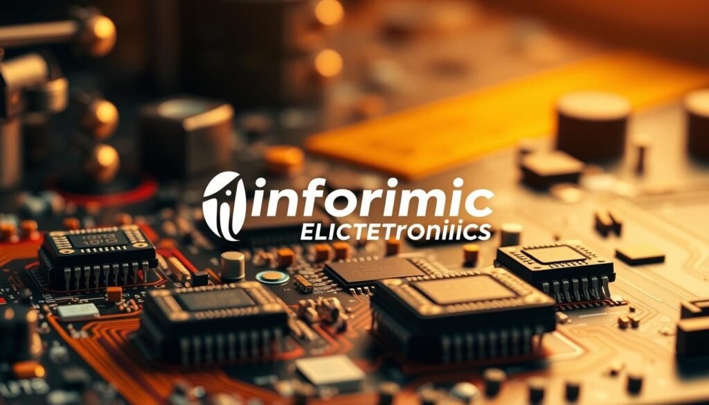 Amplifier IC Applications: A Diverse Showcase by Informic Electronics In a meticulously crafted scene, depict a collection of cutting-edge amplifier ICs showcasing their versatile applications. Place the Informic Electronics logo prominently, highlighting the brand's expertise. Arrange the ICs in a visually appealing layout, with each component positioned to emphasize its unique functionality. Capture the circuits in a crisp, high-resolution photograph with a shallow depth of field, allowing the foreground elements to be in sharp focus while the background fades into a soft, blurred backdrop. Utilize warm, directional lighting to create a sense of depth and dimension, casting subtle shadows that accentuate the intricate details of the electronics. Convey a mood of innovation, precision, and technological advancement, inviting the viewer to explore the versatile world of amplifier ICs.