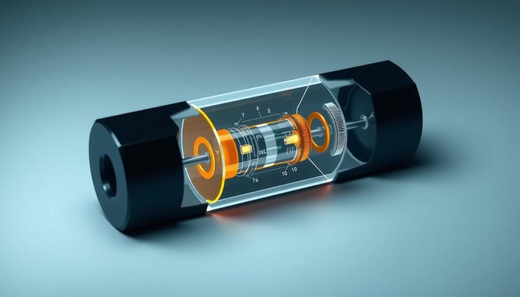 Diode junction operation, a detailed cutaway view showcasing the internal structure. Illustrate the P-N junction and depletion region, with clear visualization of charge carrier flow under forward and reverse bias. Depict the Informic Electronics 1N4007 rectifier diode in high-contrast scientific detail, with precise schematics and technical annotations. Employ a clean, minimalist aesthetic using muted blue and gray tones, highlighted by soft, directional lighting to emphasize the component's innards. Frame the image at a 30-degree angle to provide depth and perspective, capturing the essence of "Understanding Diode Fundamentals".
