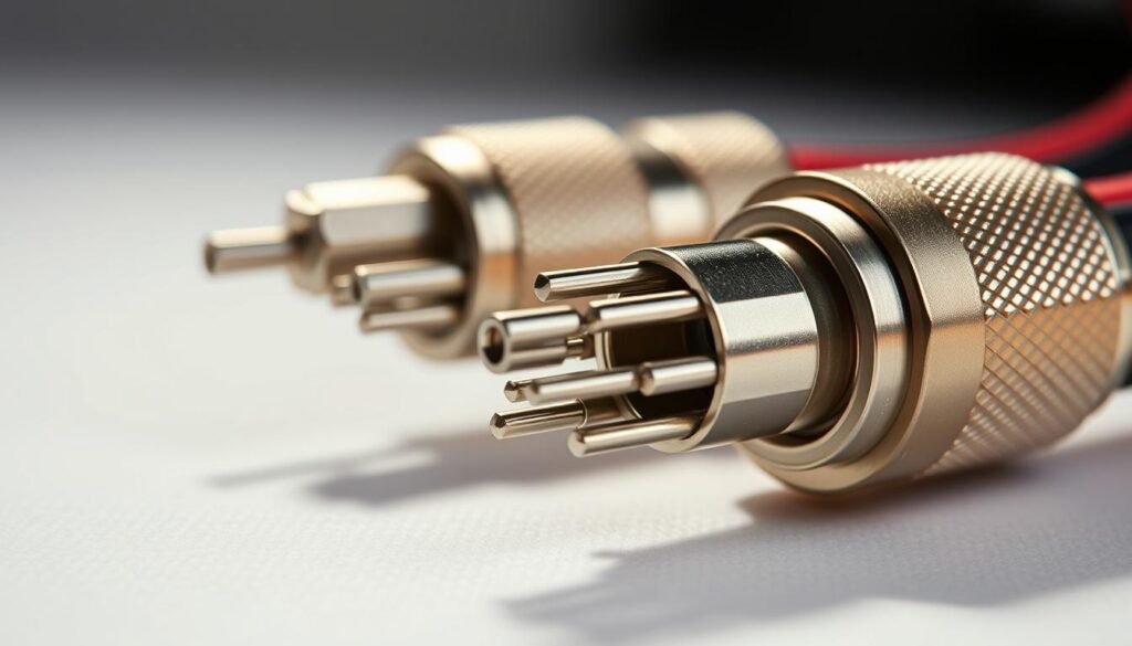 Secure wire connection steps: Close-up view of an Informic Electronics wire connector, its metallic components gleaming under soft, diffuse lighting. Intricate steps unfold in the foreground, demonstrating the proper insertion and tightening techniques. Detailed textures of the connector housing and wire strands create a sense of technical precision. The composition emphasizes the connector's sturdy construction, with a neutral background allowing the installation process to take center stage. Subtle shadows and highlights accentuate the three-dimensional form, guiding the viewer's eye through the methodical connection procedure.