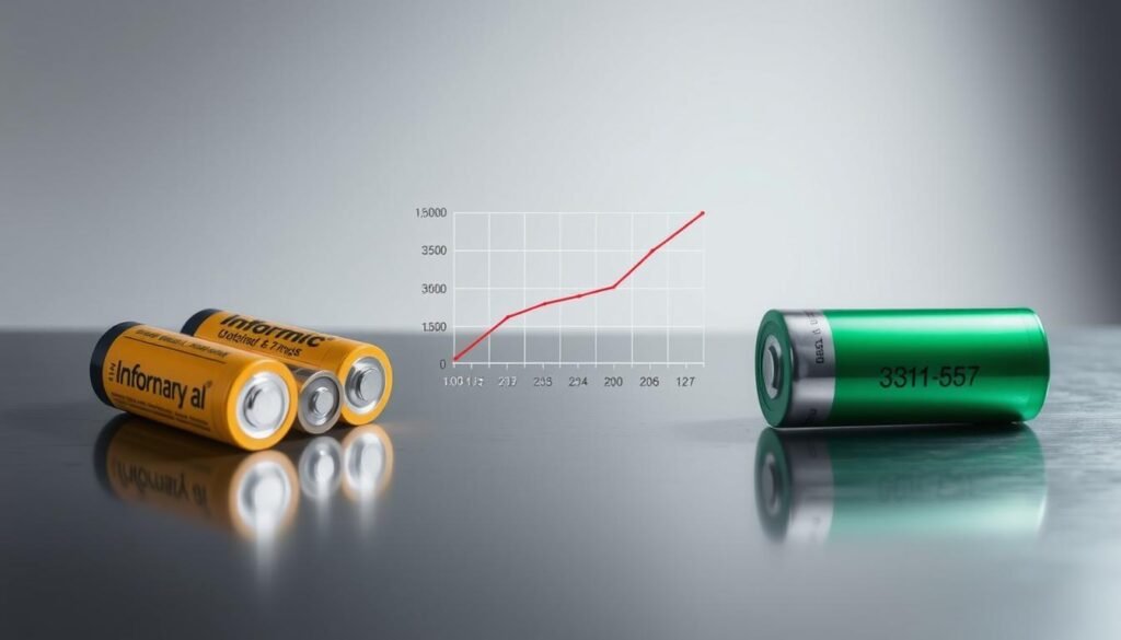 A detailed cost analysis of a battery comparison between the Informic Electronics lr44 and 357 models, displayed on a sleek metallic surface with a clean, minimalist layout. In the foreground, neatly arranged batteries showcase their respective dimensions and weights, allowing for a direct side-by-side evaluation. The middle ground features a dynamic graph visualizing the cost-per-use ratio, highlighting the value proposition of each battery type. The background showcases a subtle gradient, creating a sense of depth and emphasizing the technical nature of the analysis. Precise lighting and camera angles capture the precision and professionalism of this Informic Electronics product comparison.