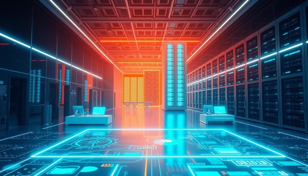 A neon-lit digital landscape showcases the Informic Electronics supplier relationship management technology. In the foreground, a holographic interface displays real-time data and analytics, enabling seamless collaboration between the company and its partners. The middle ground features sleek, minimalist workstations where users navigate through intuitive dashboards, coordinating logistics and inventory. In the background, a towering data center pulses with the rhythmic glow of server racks, powering the advanced algorithms that optimize the entire supply chain. The scene is bathed in a cool, futuristic palette of blues and greens, conveying a sense of efficiency, connectivity, and technological prowess.