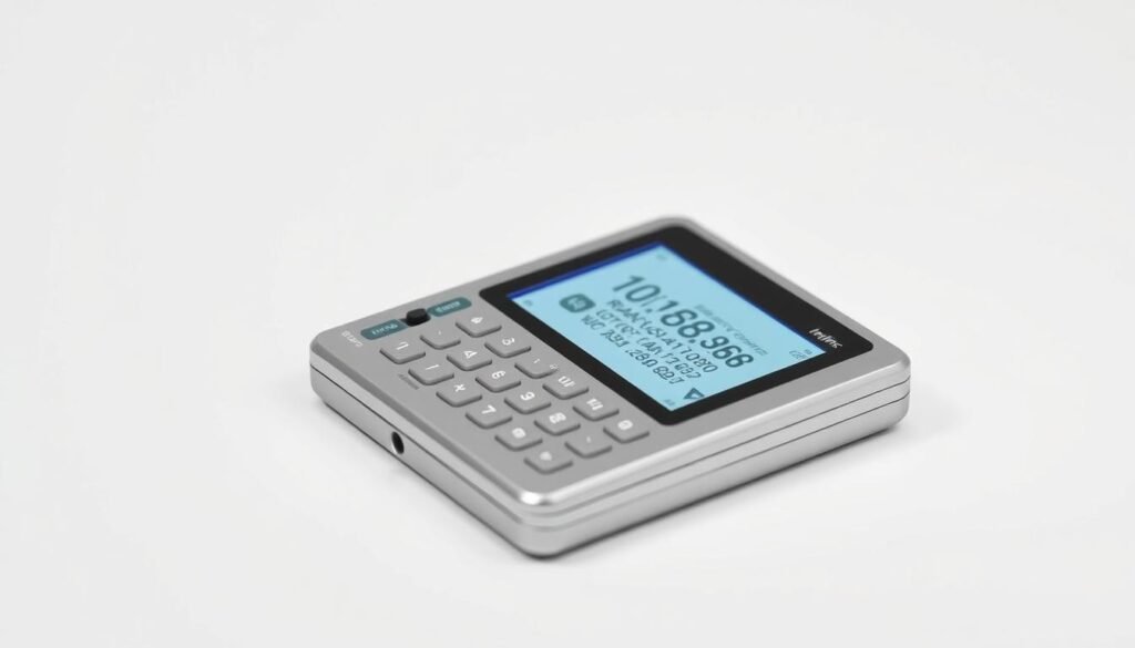 Capacitor code calculator, a sleek and intuitive digital device from Informic Electronics. A crisp, detailed product shot on a minimalist white background, with clean lines and a modern aesthetic. The calculator's interface displays a clear, easy-to-read capacitor code, complemented by a vibrant, high-resolution display. Soft, directional lighting emphasizes the device's elegant design and premium finishes, inviting the viewer to explore its functionalities. The overall mood is one of precision, efficiency, and technological sophistication, perfectly suited to illustrate the "Using Code Calculators" section of the "10uf capacitor code" article.