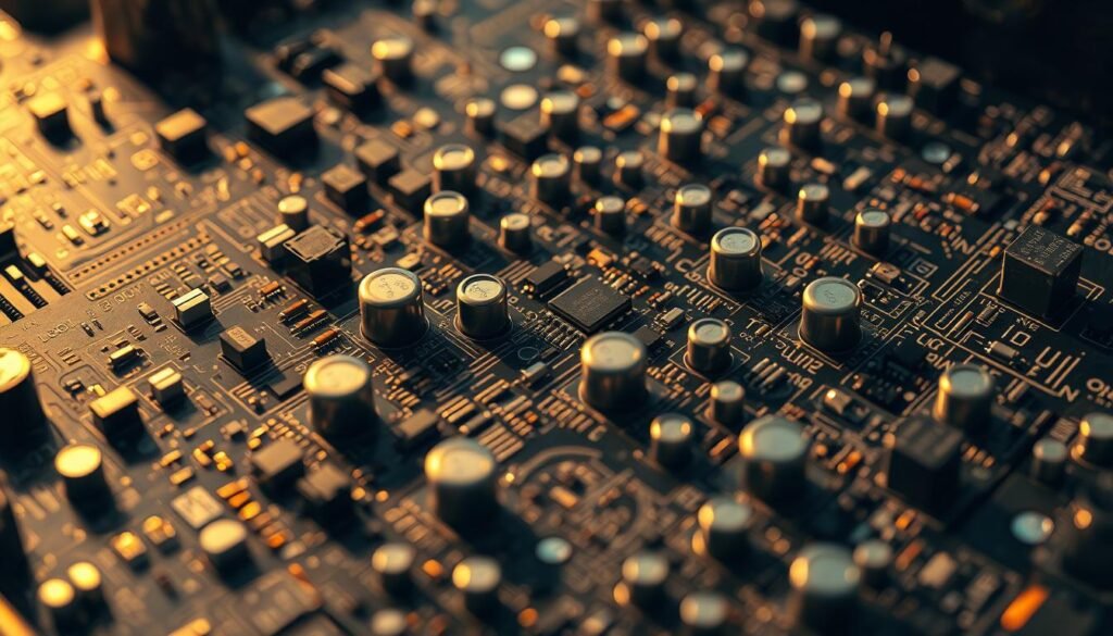 Illustration of surface-mount components on a circuit board