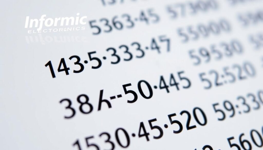 Three-digit component codes displayed on a plain white background, showcasing the "Informic Electronics" brand. The codes are arranged in a grid pattern, with each code clearly visible and easy to read. The lighting is bright and diffused, creating a clean, professional appearance. The camera angle is slightly elevated, providing an overview of the codes while maintaining a sharp focus on the details. The mood is informative and technical, emphasizing the importance of accurately decoding these abbreviated markings in the context of electronic component identification.