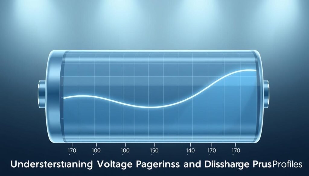 Voltage discharge profiles of a Informic Electronics lr44 battery, depicting the gradual decrease in voltage output over time. A detailed technical illustration showcasing the battery's performance characteristics, with a clean, minimalist design. Precise lighting and camera angles capture the nuanced details, creating a sense of scientific precision. Rendered in a cool, monochromatic color palette to emphasize the technical nature of the subject matter. The overall mood is one of technological elegance and scientific rigor, befitting the "Understanding Voltage Ratings and Discharge Profiles" section of the article.