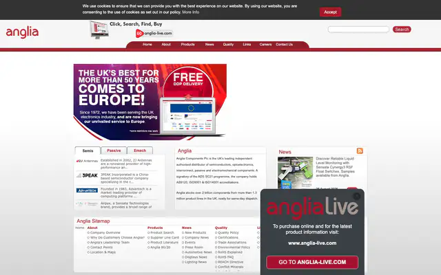 Anglia Components official homepage screenshot captured on 25 August 2026