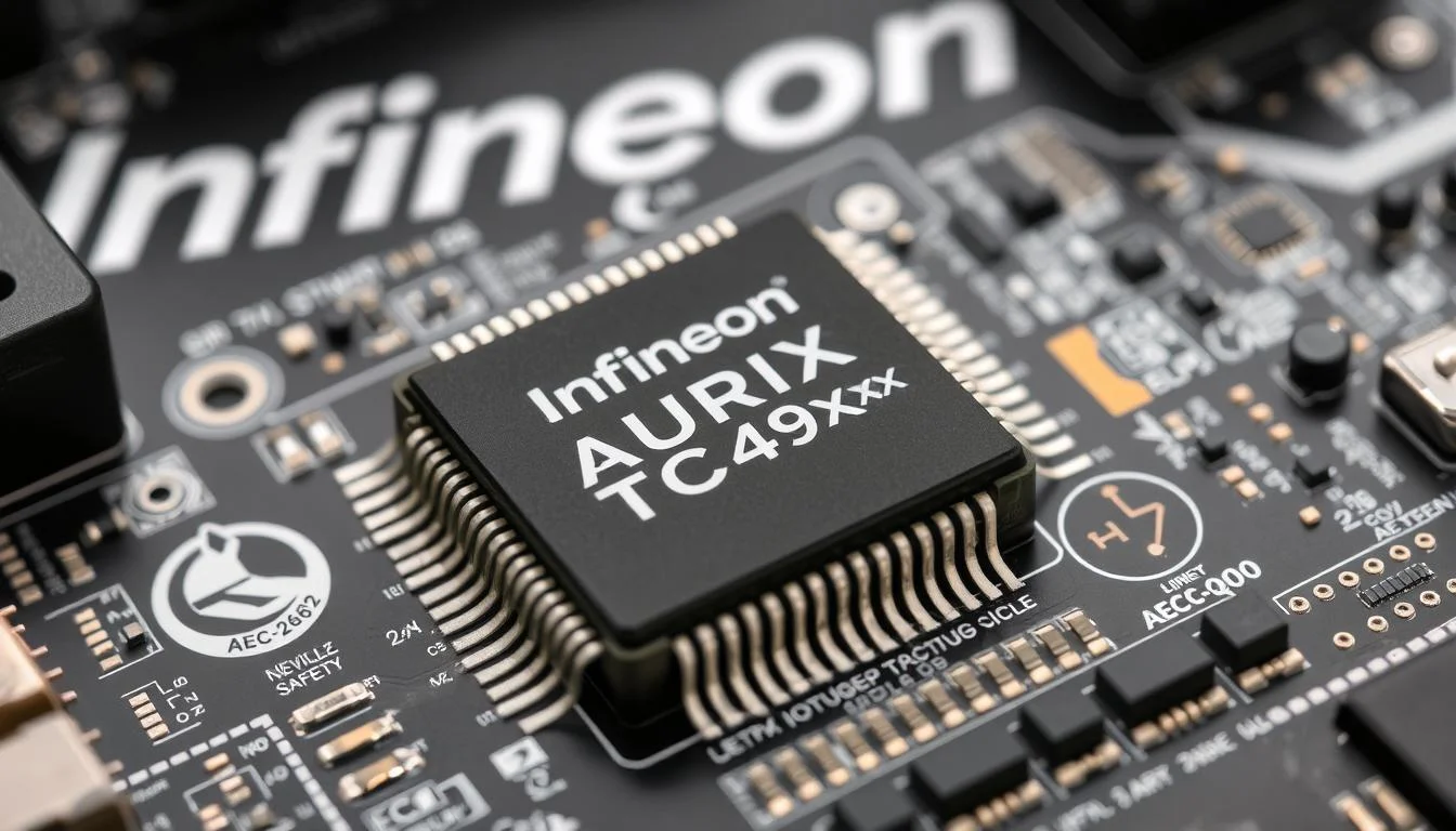 Infineon AURIX TC4xx microcontroller for automotive applications with Automotive-Grade ICs Reliable Brands certification markings