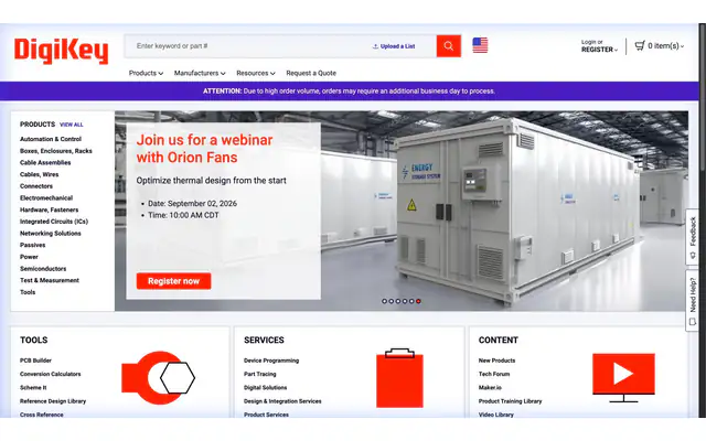 DigiKey official homepage screenshot captured on 25 August 2026